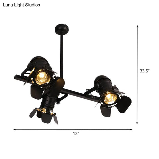 Art Deco Black Finish Camera Spotlight: 3-Light Metallic Island Lighting Fixture For Dining Table