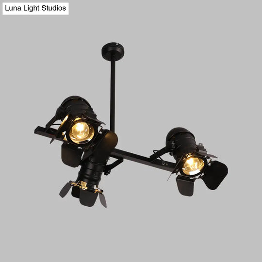 Art Deco Black Finish Camera Spotlight: 3-Light Metallic Island Lighting Fixture For Dining Table