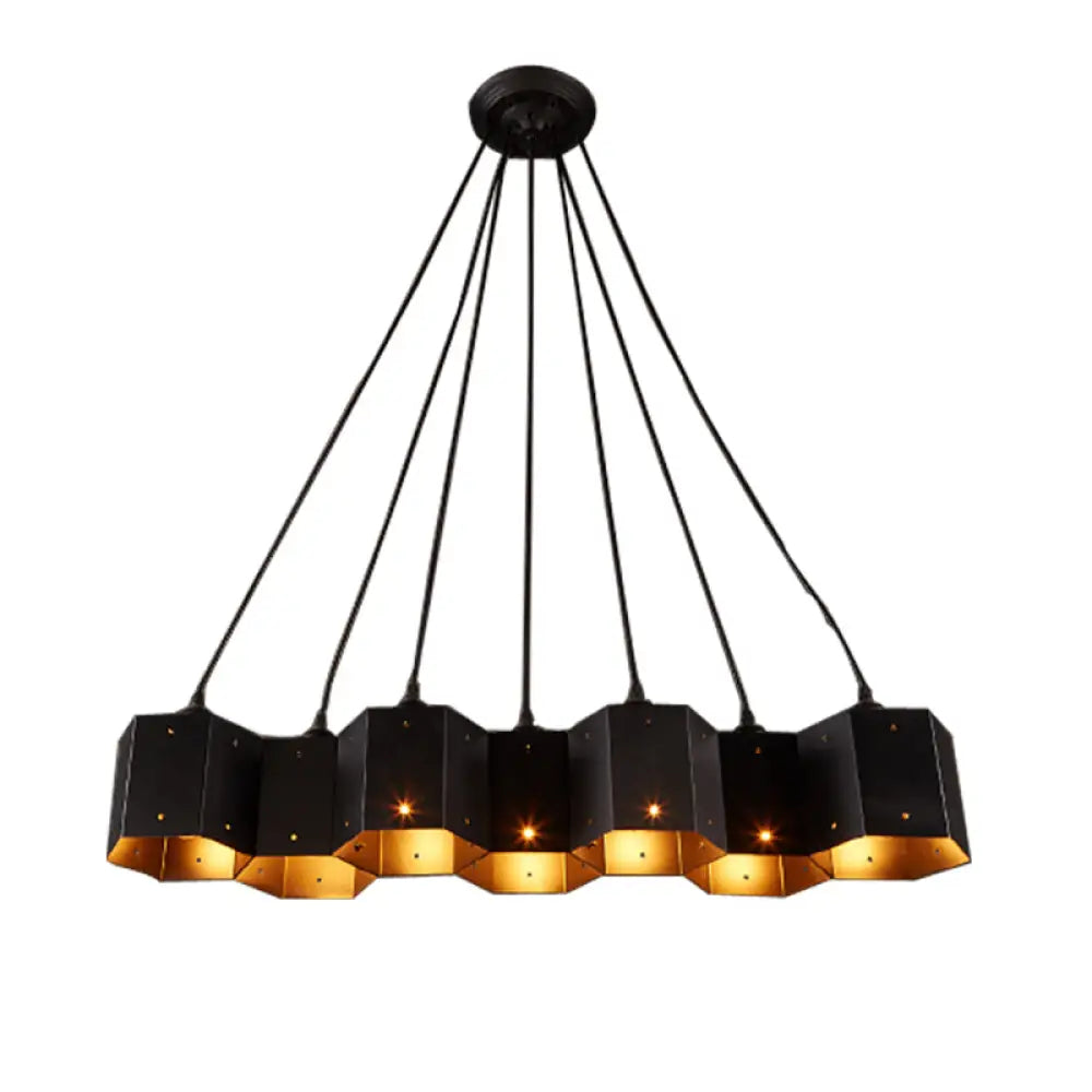 Art Deco Black Metal Honeycomb Island Ceiling Light For Dining Room 7 /