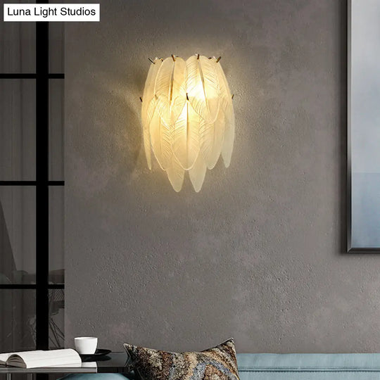 Art Deco Brass Finish Leaf Sconce Lamp - Clear Glass 2-Bulb Wall Mounted Light For Dining Room