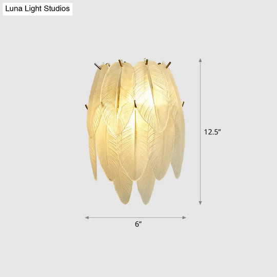 Art Deco Brass Finish Leaf Sconce Lamp - Clear Glass 2-Bulb Wall Mounted Light For Dining Room