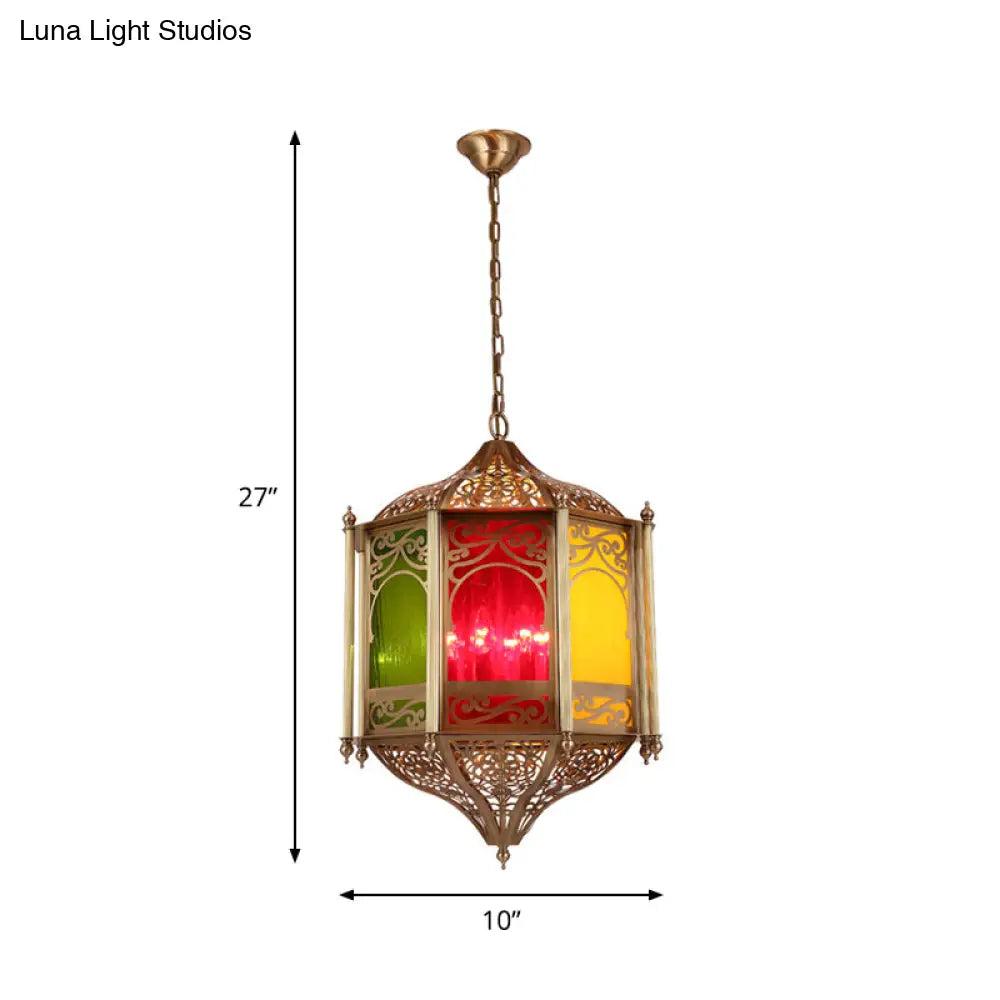 Art Deco Brass Hexagonal Hanging Light Fixture: Metal Ceiling Lamp For Restaurants - 1 Bulb