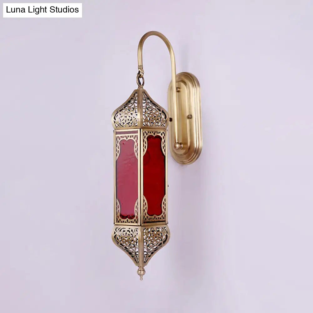 Art Deco Brass Hexagonal Wall Sconce With 1 Bulb Stylish Restaurant Lighting Fixture