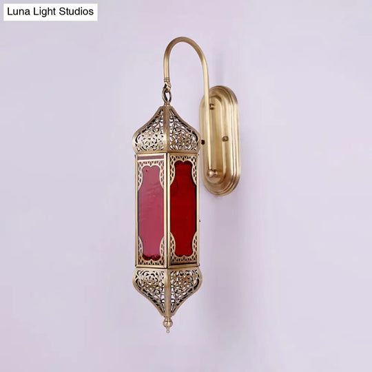 Art Deco Brass Hexagonal Wall Sconce With 1 Bulb Stylish Restaurant Lighting Fixture