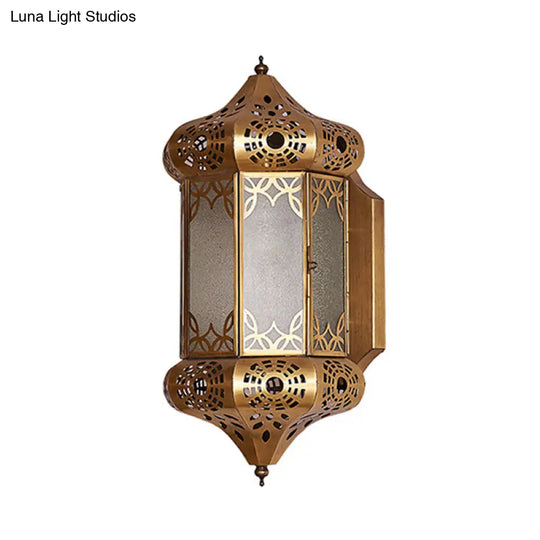 Art Deco Brass Lantern Wall Sconce - Metal 1 Bulb Living Room Lighting