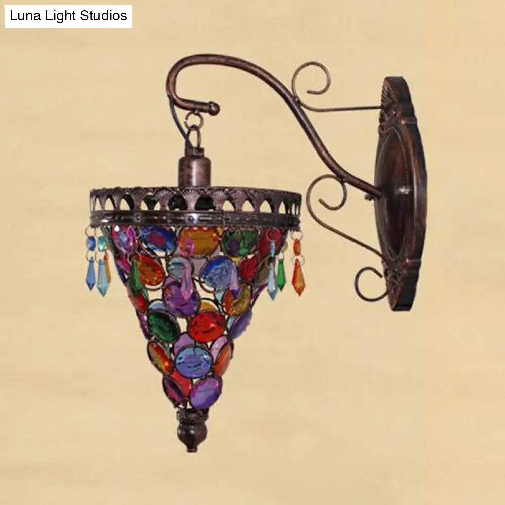 Art Deco Cone Metal Wall Lamp Sconce - Orange/Blue/Purple With Glass Accent Perfect For Living