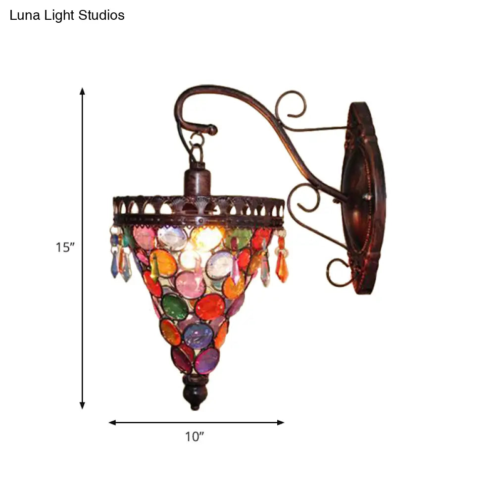 Art Deco Cone Metal Wall Lamp Sconce - Orange/Blue/Purple With Glass Accent Perfect For Living