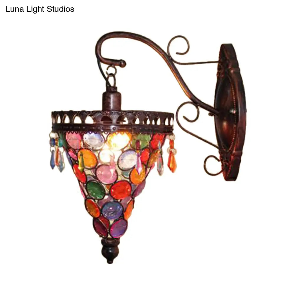 Art Deco Cone Metal Wall Lamp Sconce - Orange/Blue/Purple With Glass Accent Perfect For Living