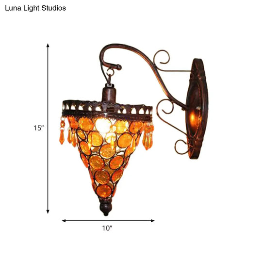 Art Deco Cone Metal Wall Lamp Sconce - Orange/Blue/Purple With Glass Accent Perfect For Living