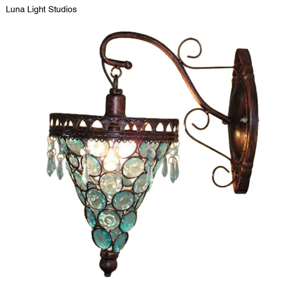 Art Deco Cone Metal Wall Lamp Sconce - Orange/Blue/Purple With Glass Accent Perfect For Living