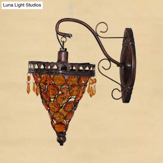 Art Deco Cone Metal Wall Lamp Sconce - Orange/Blue/Purple With Glass Accent Perfect For Living