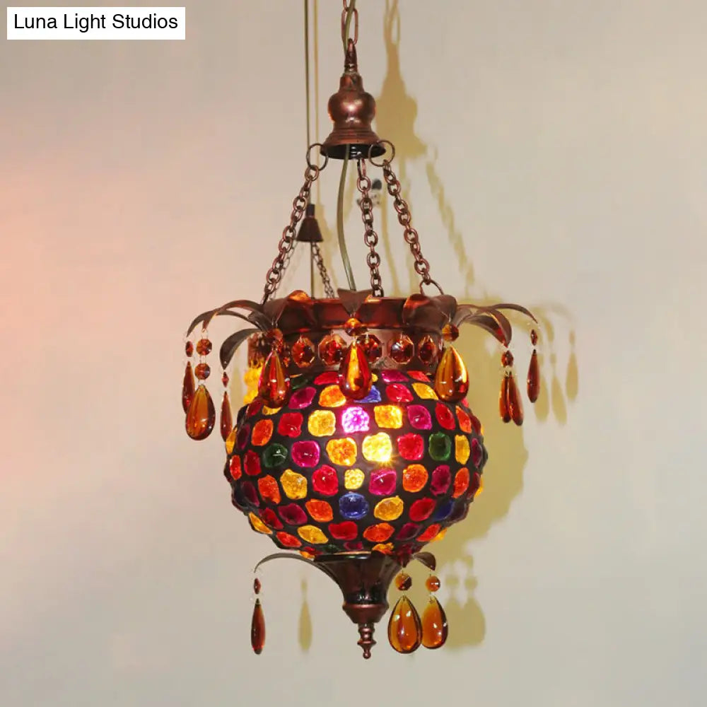 Art Deco Copper Urn Ceiling Hang Fixture - Stylish 1-Light Metal Suspension Lighting For Living Room