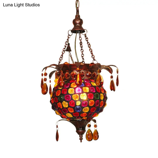 Art Deco Copper Urn Ceiling Hang Fixture - Stylish 1-Light Metal Suspension Lighting For Living Room