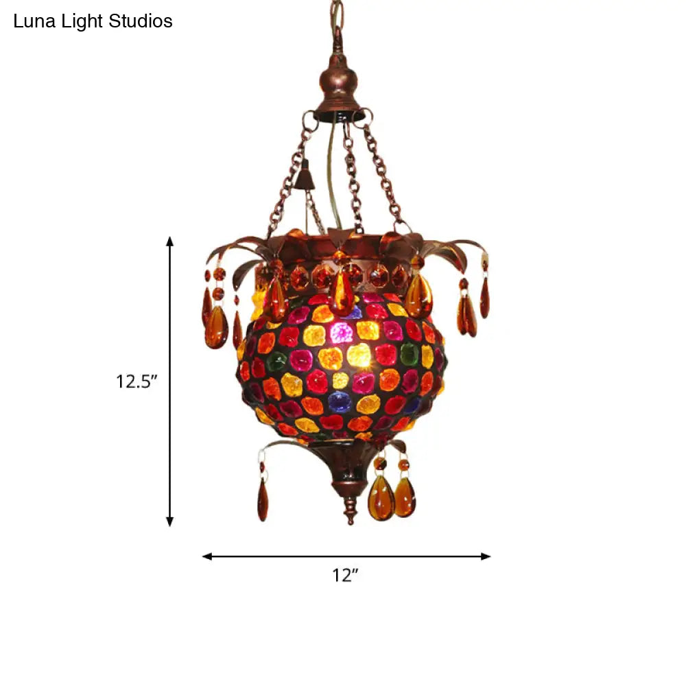 Art Deco Copper Urn Ceiling Hang Fixture - Stylish 1-Light Metal Suspension Lighting For Living Room