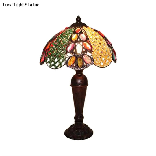 Art Deco Dome Metal Nightstand Lamp In Red/Yellow/Green - Perfect Night Table Lighting For Living