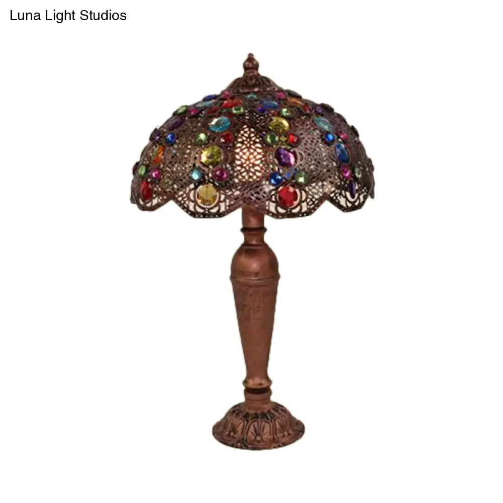 Art Deco Dome Metal Nightstand Lamp In Red/Yellow/Green - Perfect Night Table Lighting For Living