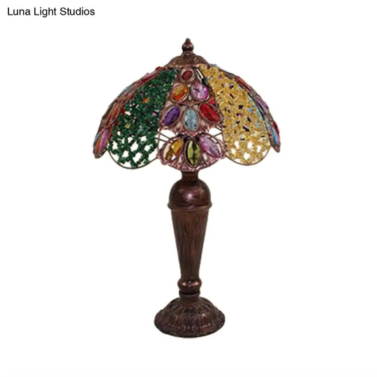 Art Deco Dome Metal Nightstand Lamp In Red/Yellow/Green - Perfect Night Table Lighting For Living