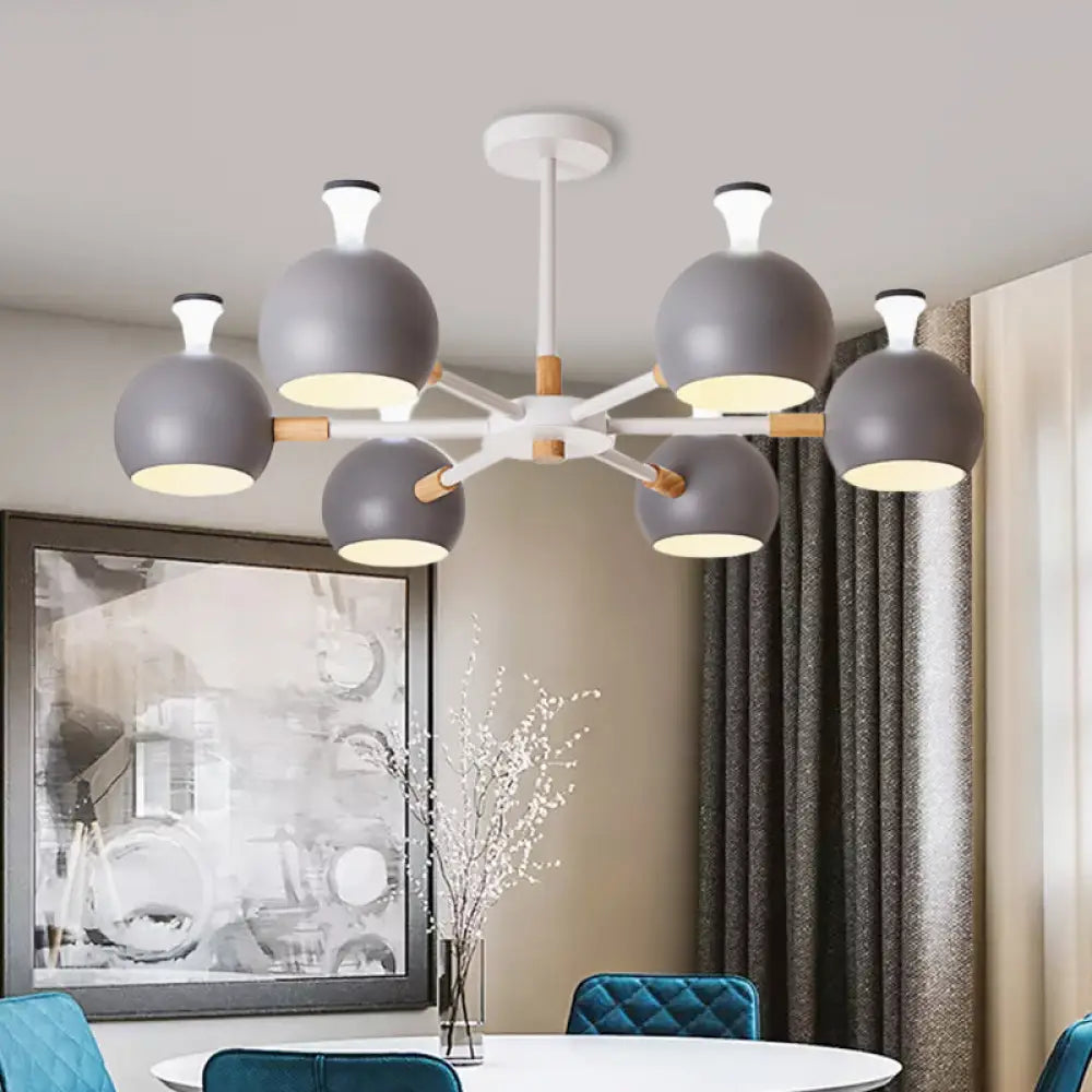 Art Deco Dome Pendant Chandelier - 6-Light Metal Hanging Light For Living Room Grey