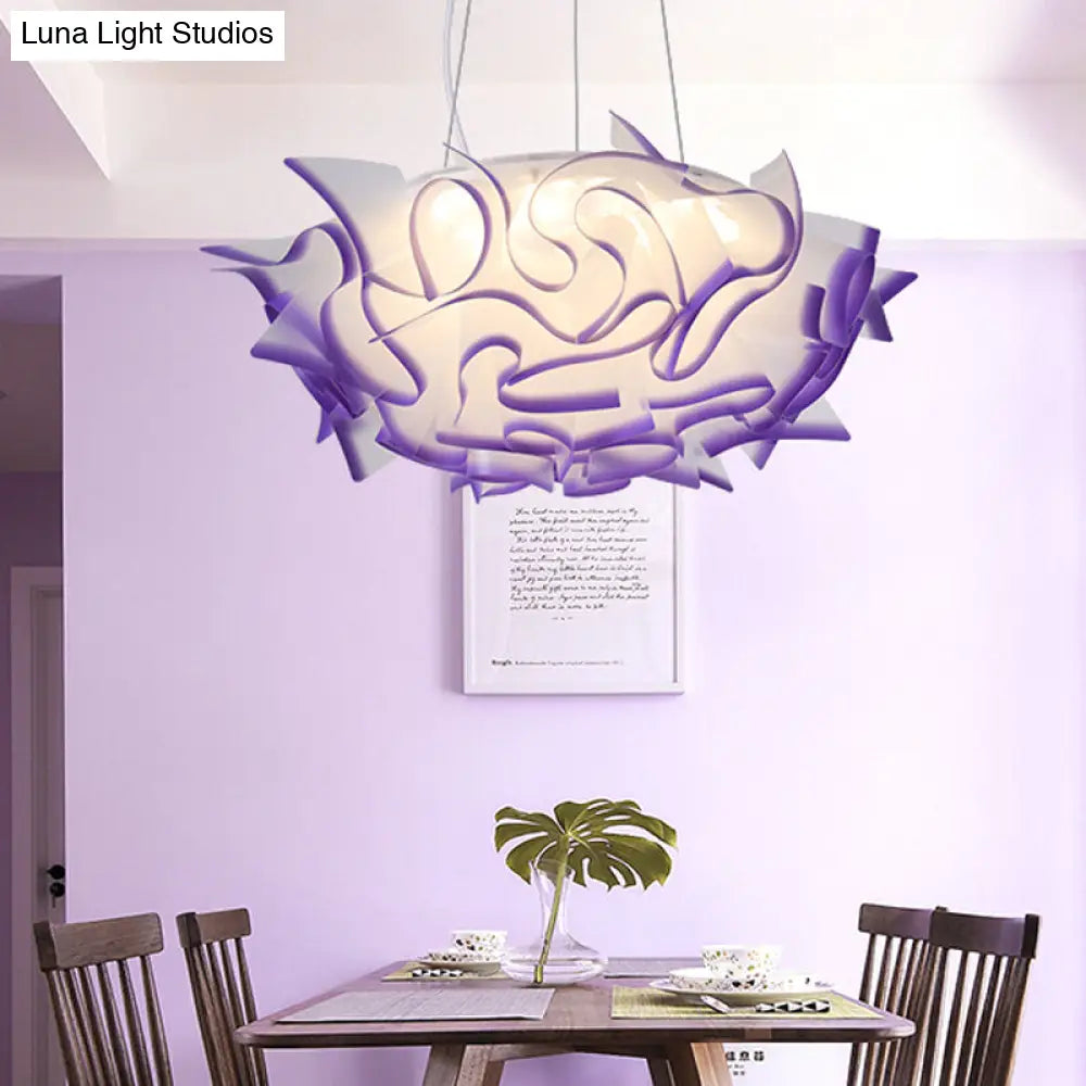 Flower Design Pendant Light - Art Deco Acrylic Single Pink/Orange/Blue Dining Room Ceiling Purple