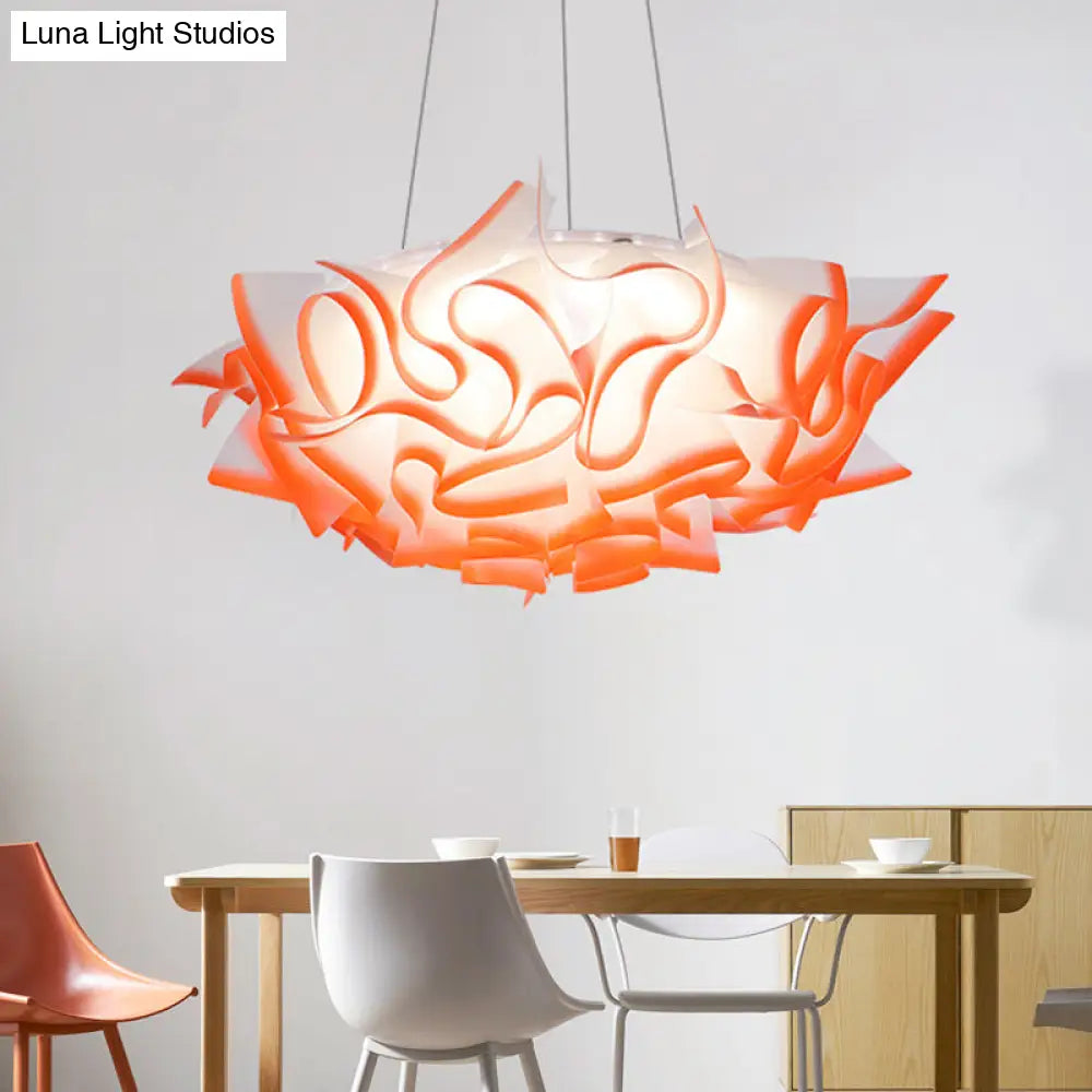 Art Deco Flower Pendant Light With 1 Acrylic Pink/Orange/Blue Shade For Dining Room Ceiling