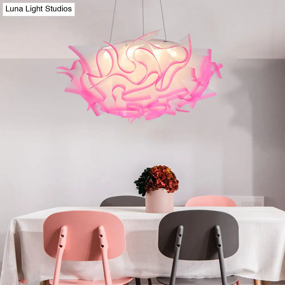 Flower Design Pendant Light - Art Deco Acrylic Single Pink/Orange/Blue Dining Room Ceiling Pink