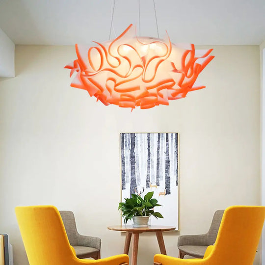 Art Deco Flower Pendant Light With 1 Acrylic Pink/Orange/Blue Shade For Dining Room Ceiling Orange