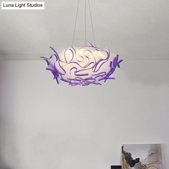 Flower Design Pendant Light - Art Deco Acrylic Single Pink/Orange/Blue Dining Room Ceiling