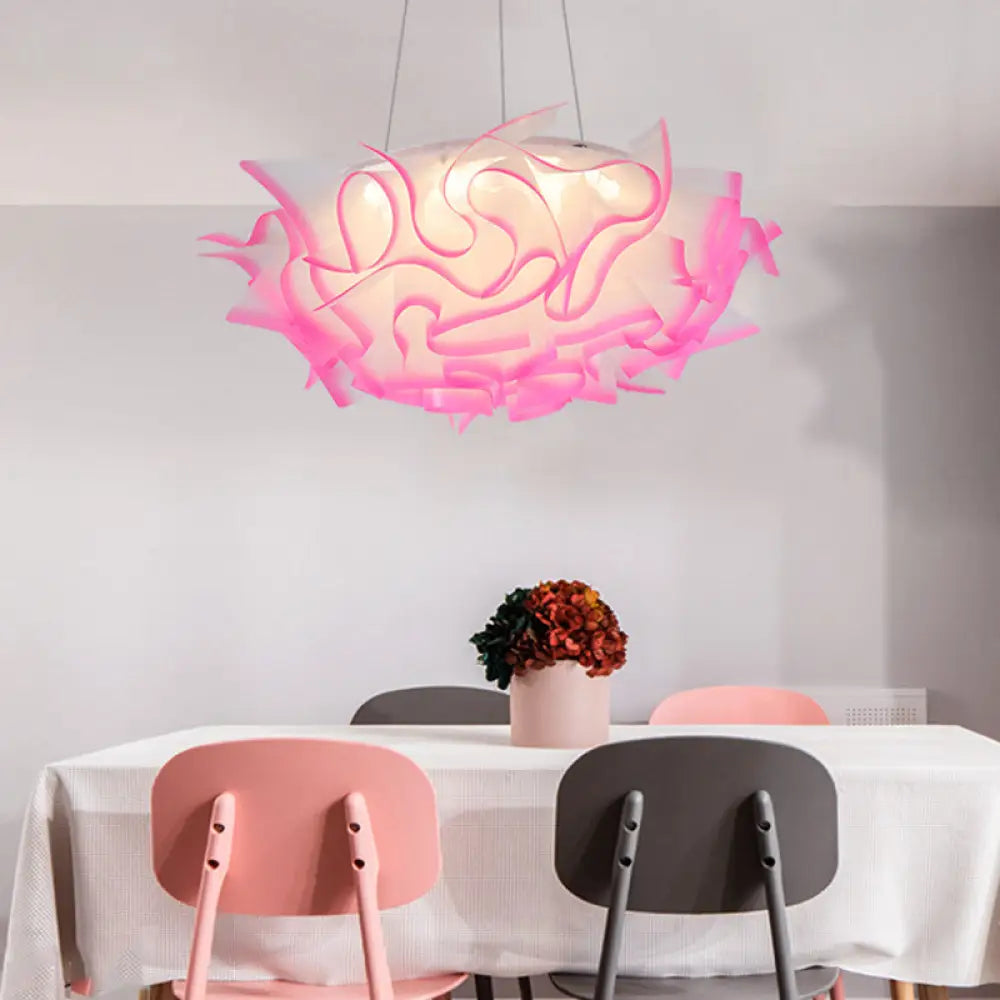 Art Deco Flower Pendant Light With 1 Acrylic Pink/Orange/Blue Shade For Dining Room Ceiling Pink