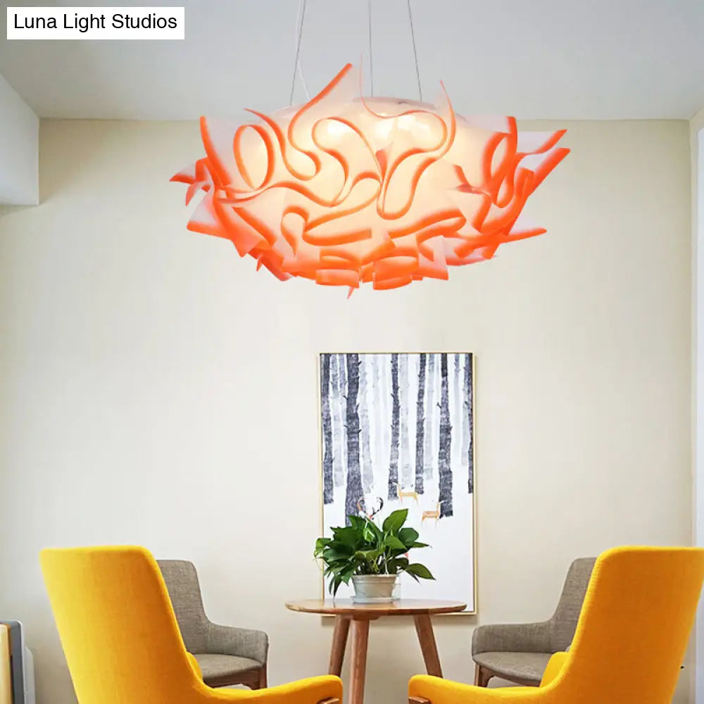 Flower Design Pendant Light - Art Deco Acrylic Single Pink/Orange/Blue Dining Room Ceiling Orange