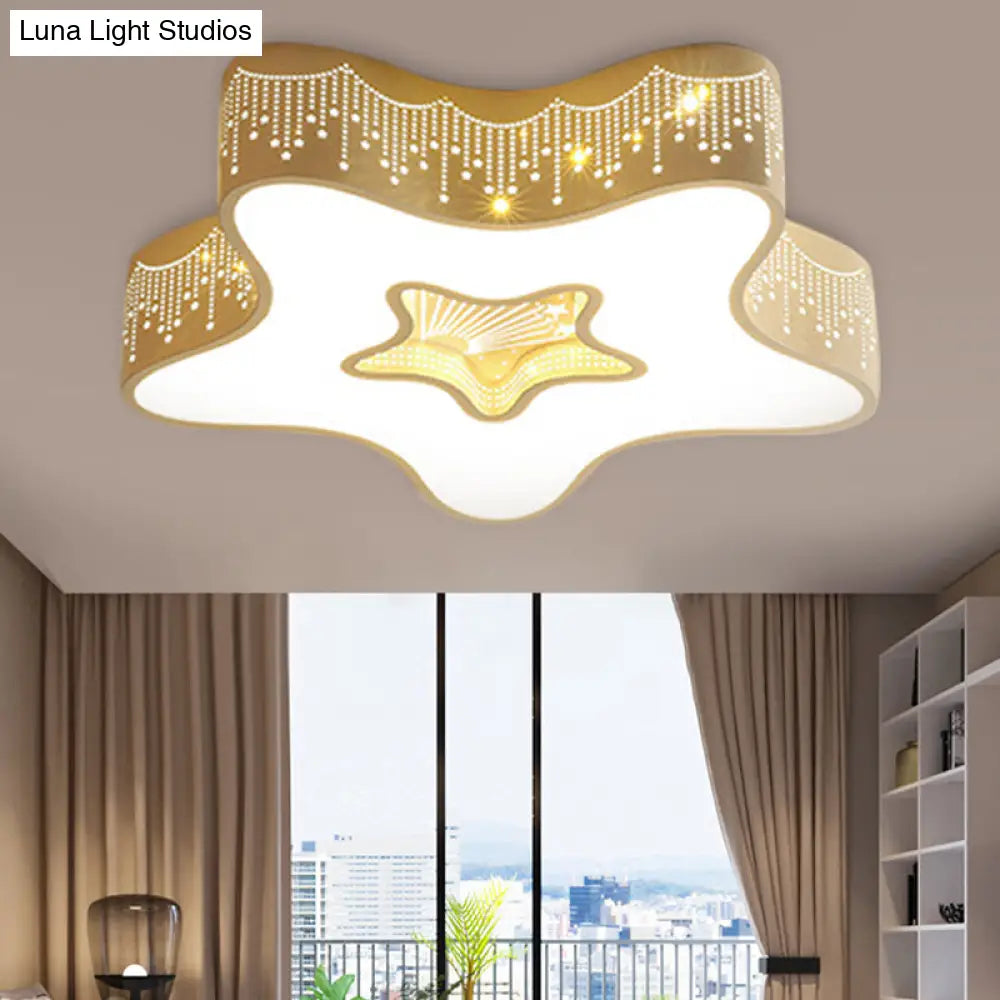 Art Deco Flush Mount Kids Bedroom Ceiling Light In White Acrylic