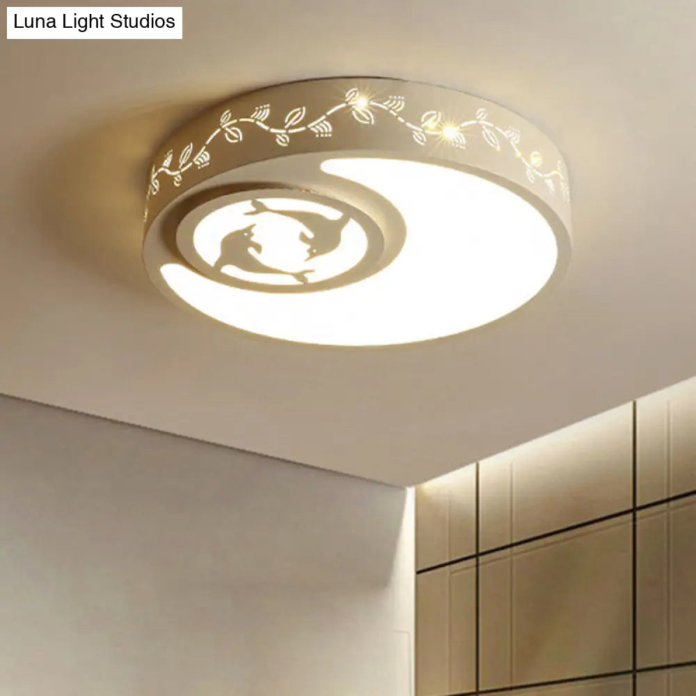 Art Deco Flush Mount Kids Bedroom Ceiling Light In White Acrylic / Warm A