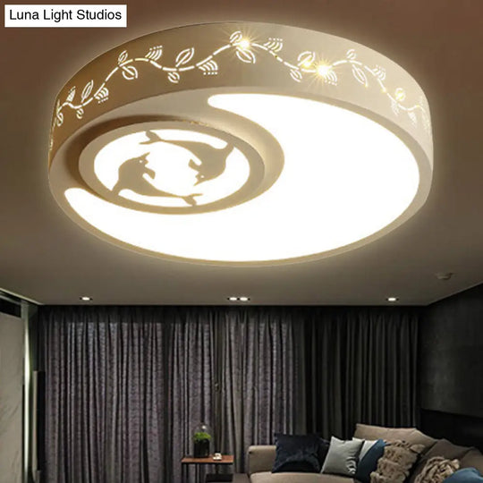 Art Deco Flush Mount Kid’s Bedroom Ceiling Light In White Acrylic