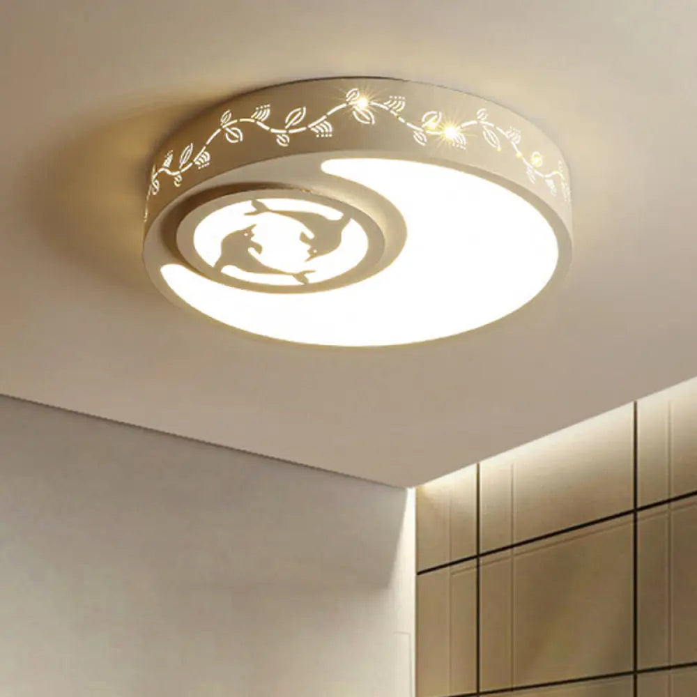 Art Deco Flush Mount Kid’s Bedroom Ceiling Light In White Acrylic / Warm A