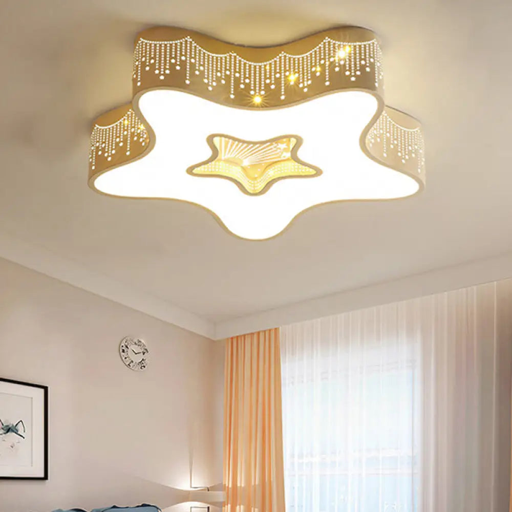 Art Deco Flush Mount Kid’s Bedroom Ceiling Light In White Acrylic / Warm B