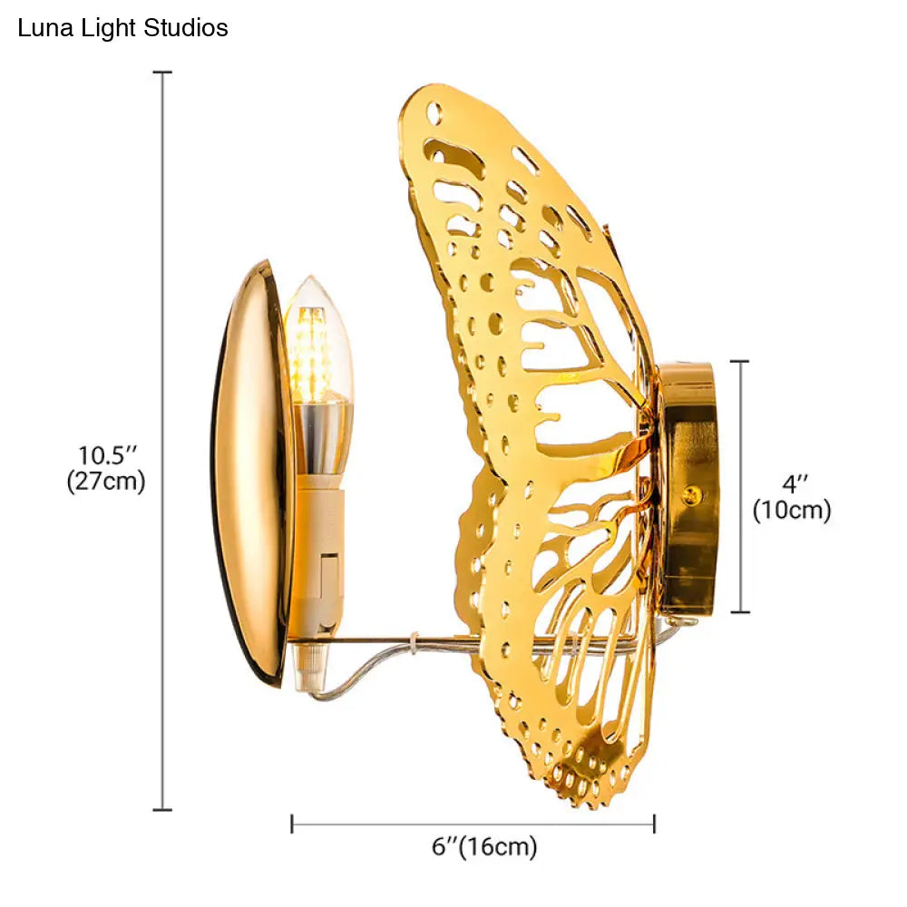 Art Deco Gold Butterfly Wall Sconce - Single Light Metal Lamp For Kids Room