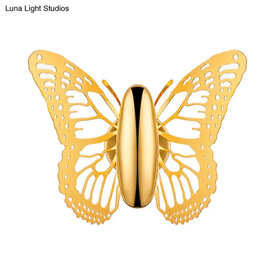 Art Deco Gold Butterfly Wall Sconce - Single Light Metal Lamp For Kids Room