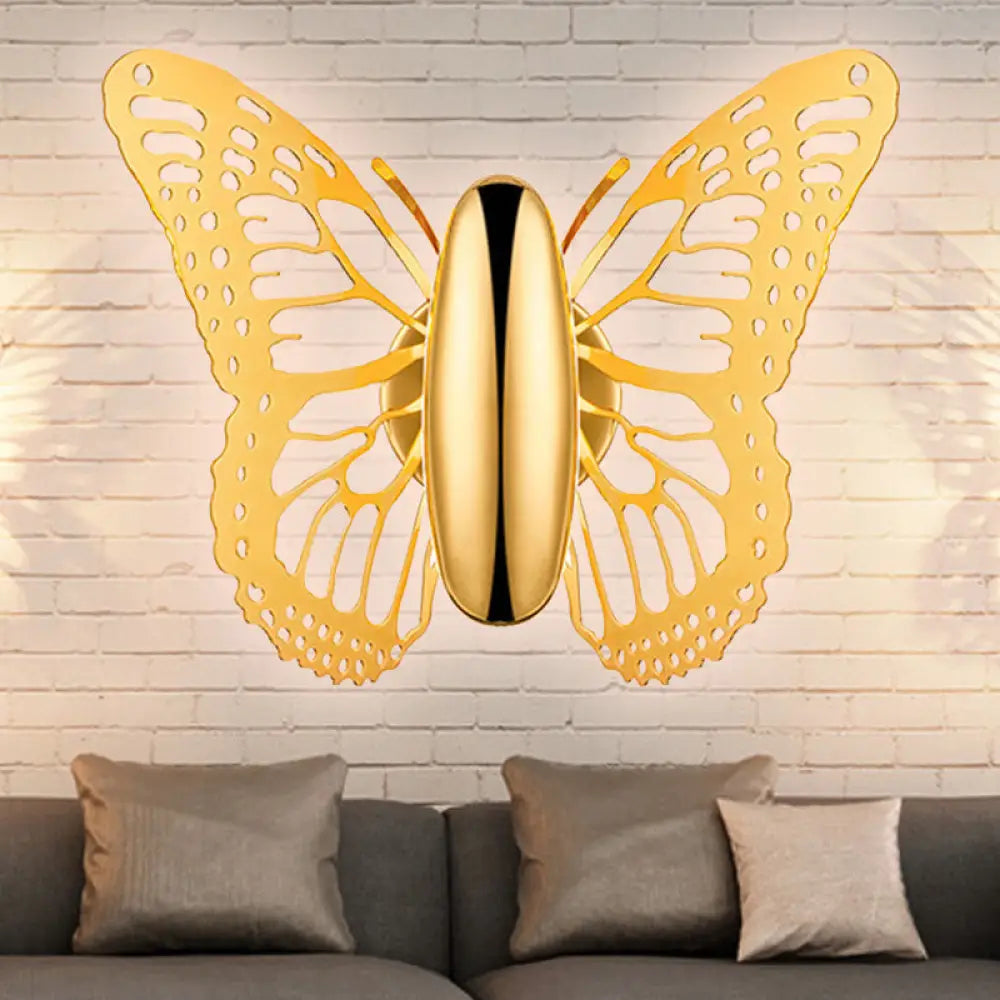 Art Deco Gold Butterfly Wall Sconce - Single Light Metal Lamp For Kids Room