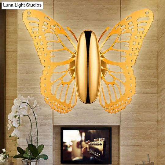 Art Deco Gold Butterfly Wall Sconce - Single Light Metal Lamp For Kids Room