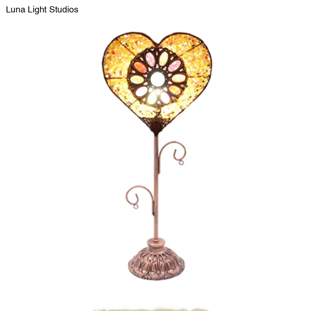 Art Deco Heart-Shaped Red/Yellow Metal Table Lamp: Nightstand Lighting For Living Room