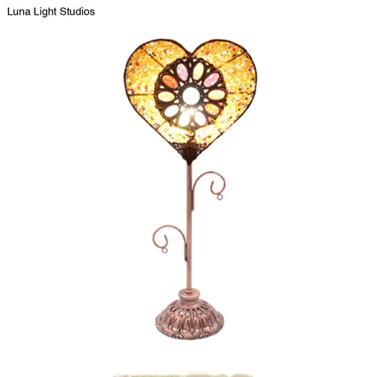 Art Deco Heart-Shaped Red/Yellow Metal Table Lamp: Nightstand Lighting For Living Room