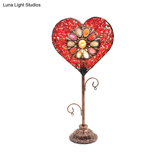 Art Deco Heart-Shaped Red/Yellow Metal Table Lamp: Nightstand Lighting For Living Room