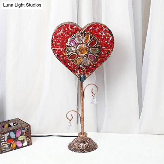 Art Deco Heart-Shaped Red/Yellow Metal Table Lamp: Nightstand Lighting For Living Room