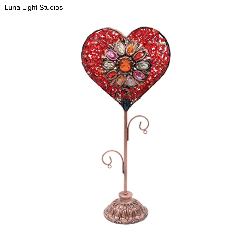 Art Deco Heart-Shaped Red/Yellow Metal Table Lamp: Nightstand Lighting For Living Room