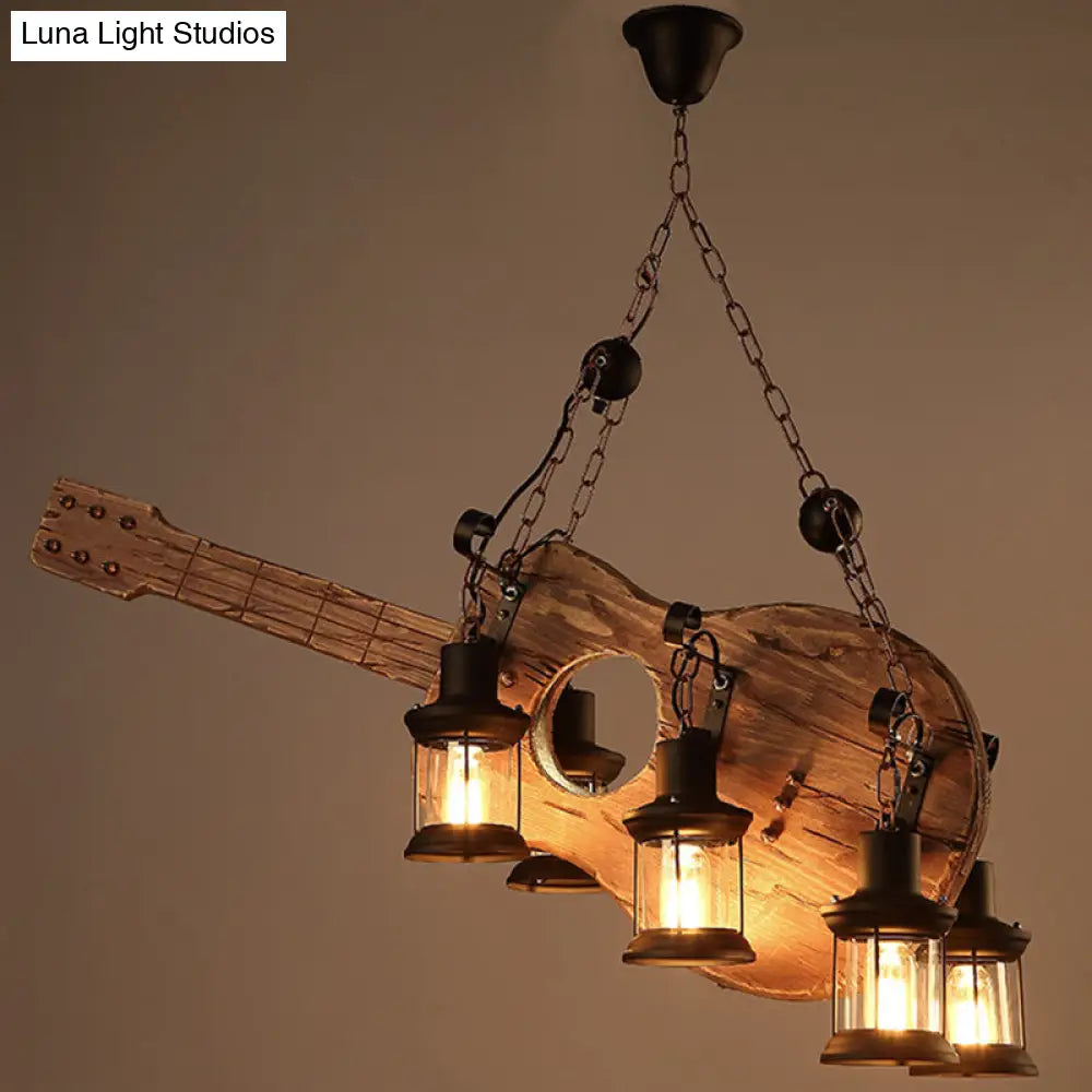 Art Deco Industrial Guitar Pendant Light With Wood And Black Metal Finish