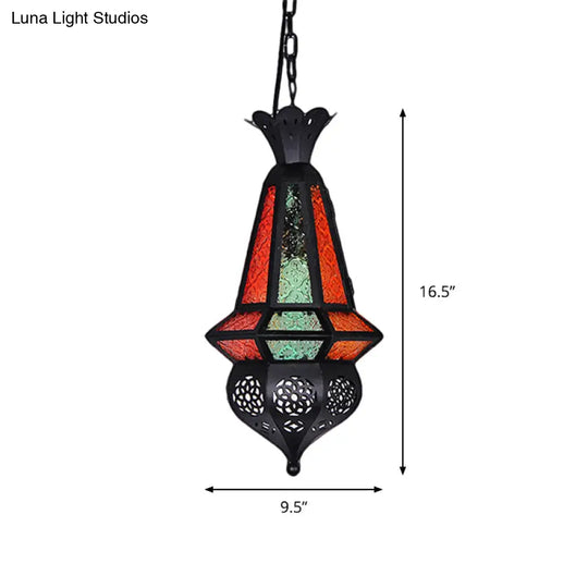 Art Deco Lantern Pendant Lamp In Black Metallic Hanging Lighting For Living Room - 1 Head 5/5.5/9.5