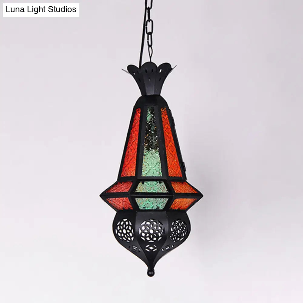 Art Deco Lantern Pendant Lamp In Black Metallic Hanging Lighting For Living Room - 1 Head 5/5.5/9.5