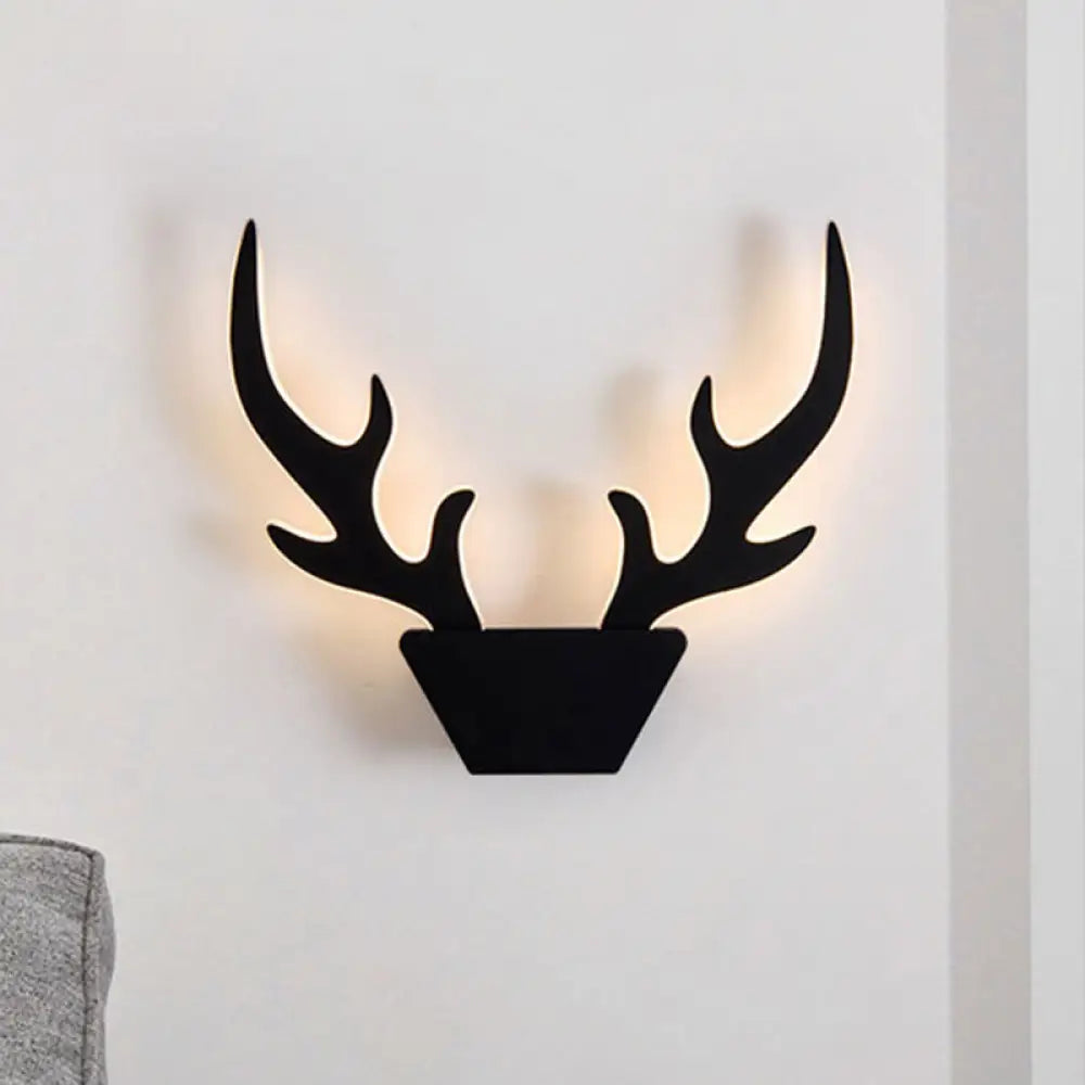 Art Deco Led Antlers Acrylic Wall Sconce Light Fixture In Warm/White White/Black Lamp Black / White