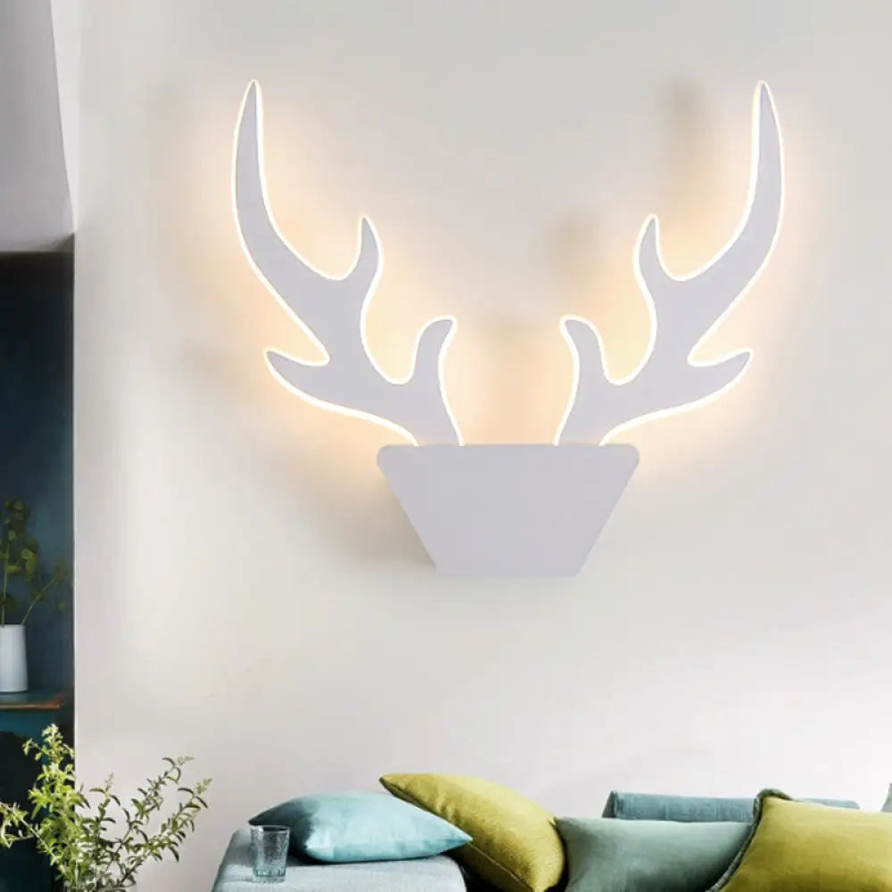 Art Deco Led Antlers Acrylic Wall Sconce Light Fixture In Warm/White White/Black Lamp White /