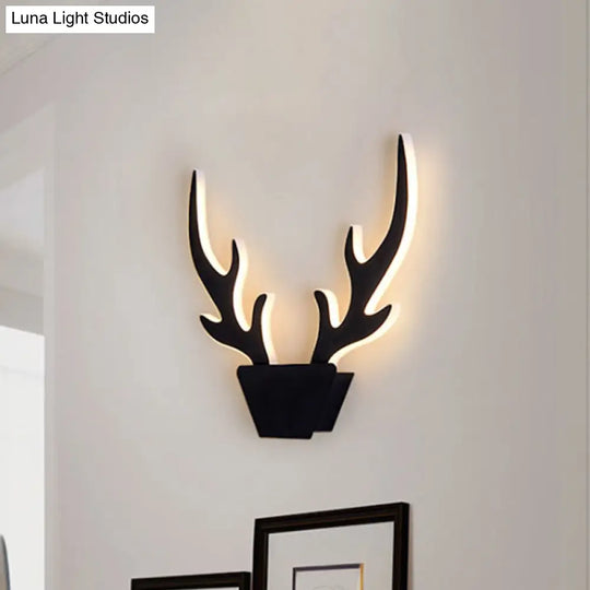 Art Deco Led Antlers Acrylic Wall Sconce Light Fixture In Warm/White White/Black Lamp