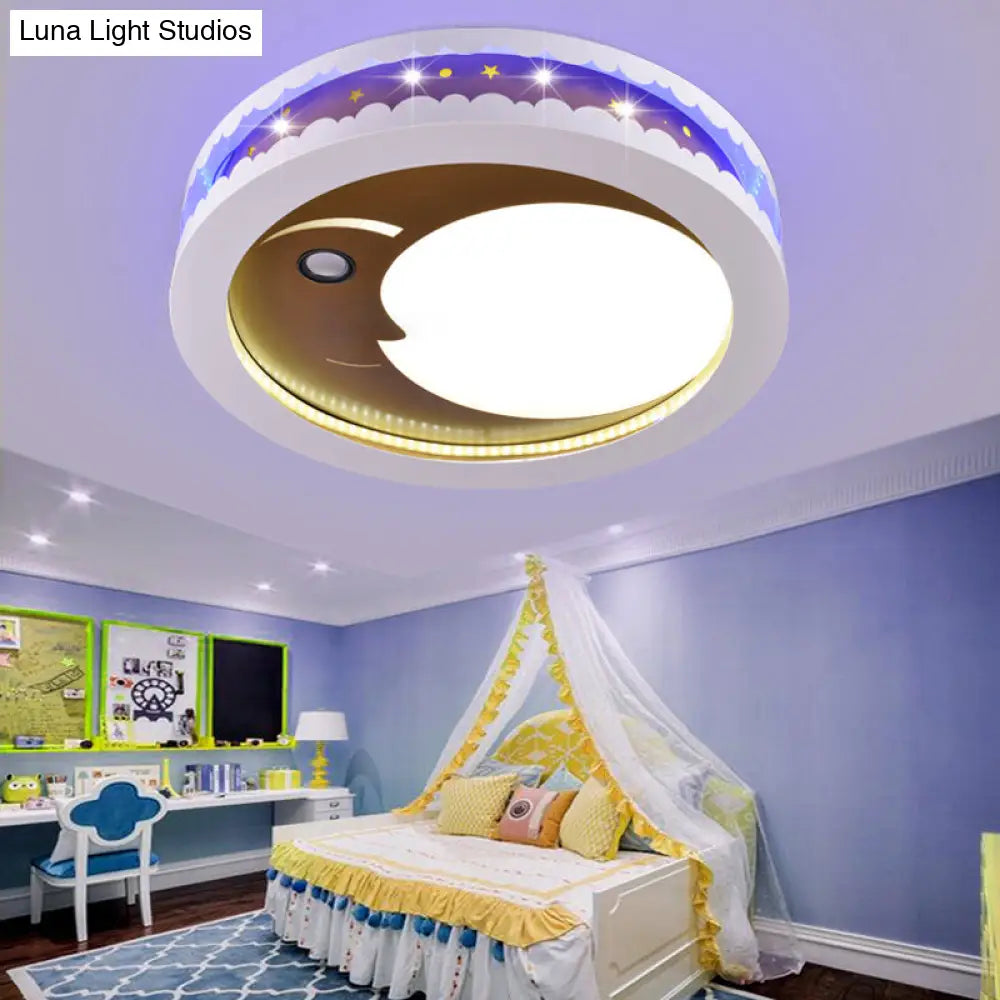 Art Deco Led Flush Ceiling Light For Kids Bedrooms - Acrylic Circle Design Gold / White